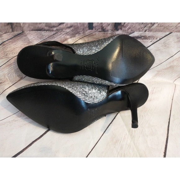 NINA LADIES CINELLI Metallic Black SILVER LA NOCHE SLINGBACK HEELS SIZE 6 M - Picture 5 of 6